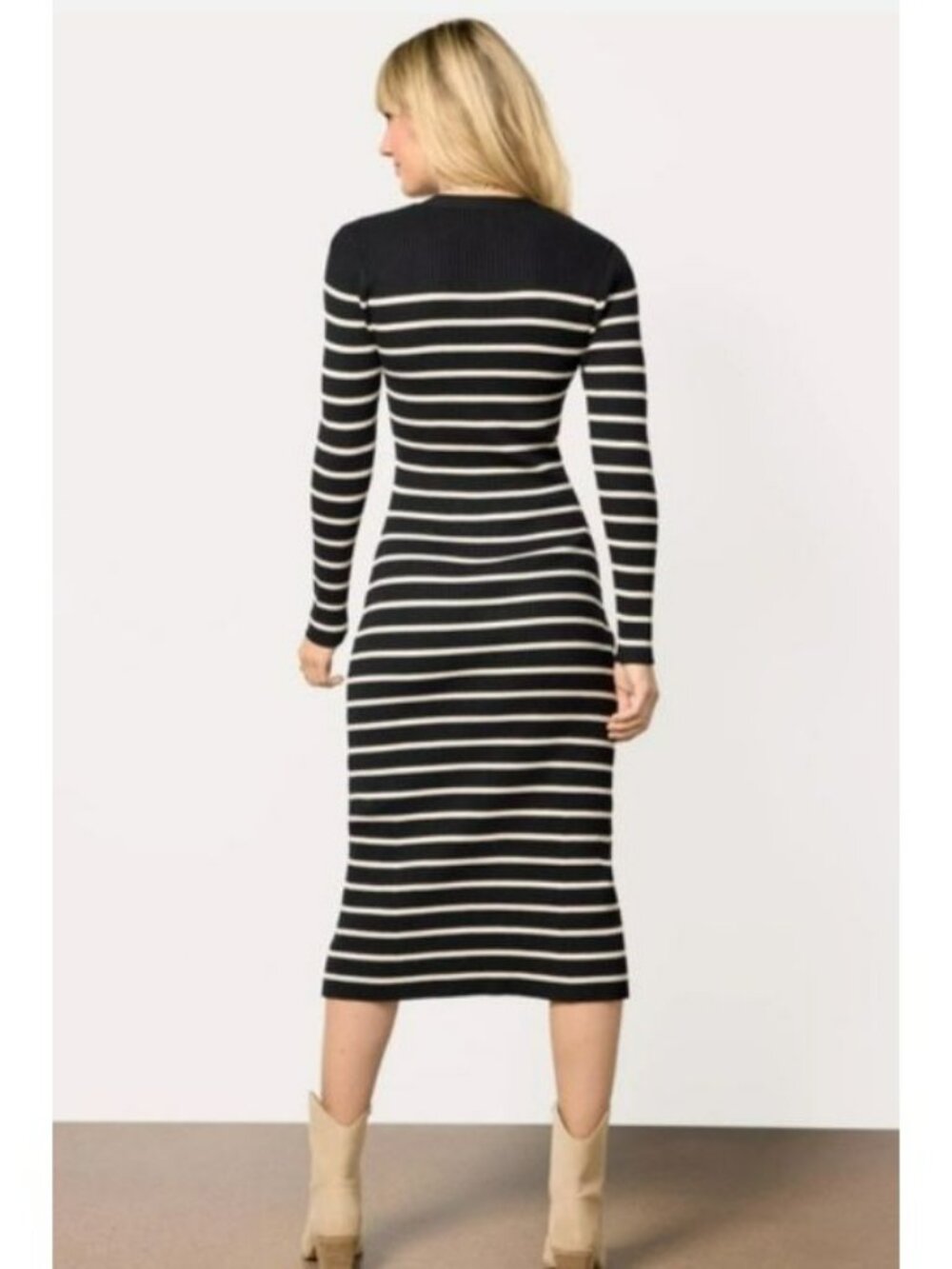 Evereve Striped Ribbed Knit Long Button-Up Cardigan Dress Black & White Size M - Picture 12 of 12